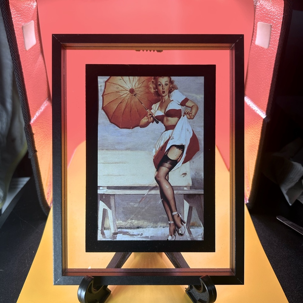 Framed Beauty Of A 4x6 Novelty Postcard Featuring A STUNNING PIN UP GIRL!